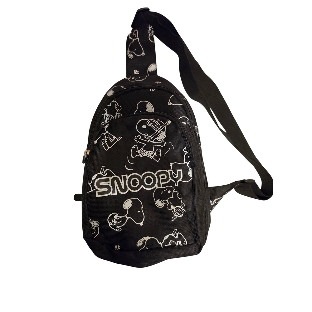 Romwe Peanuts Snoopy Sling Bag Black White Graphic Print Crossbody Backpack